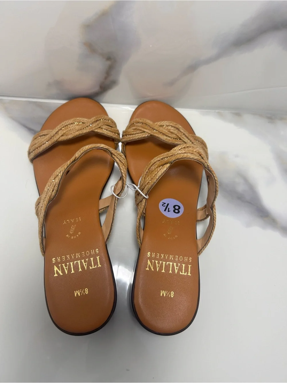 Italian Shoemakers Tan Braided Double-Strap Slide Sandals